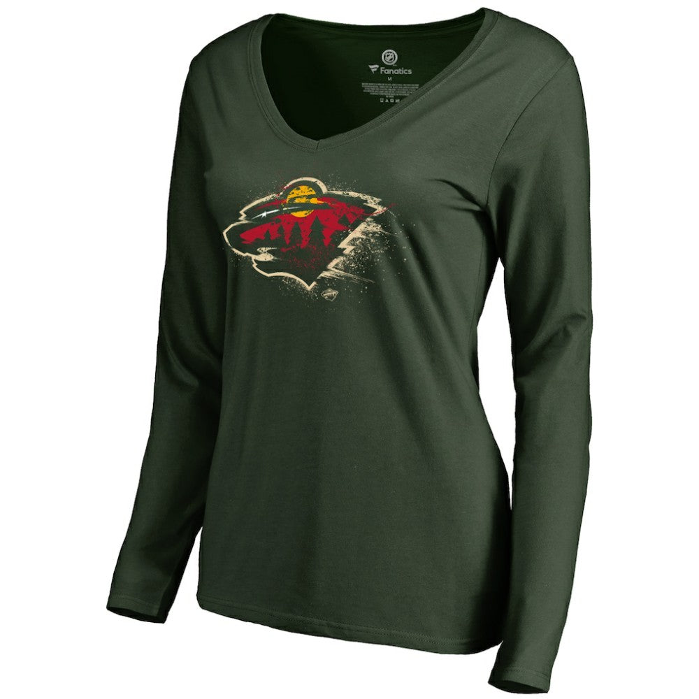 Minnesota Wild Women's Splatter Logo V-Neck Long Sleeve T-Shirt - Green | US 2902343