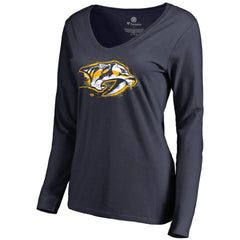 Nashville Predators Women's Splatter Logo V-Neck Long Sleeve T-Shirt - Navy | US 2902345