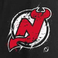 New Jersey Devils Women's Splatter Logo V-Neck Long Sleeve T-Shirt - Black | US 2902346