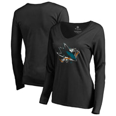 San Jose Sharks Women's Splatter Logo V-Neck Long Sleeve T-Shirt - Black | US 2902352