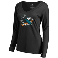 San Jose Sharks Women's Splatter Logo V-Neck Long Sleeve T-Shirt - Black | US 2902352