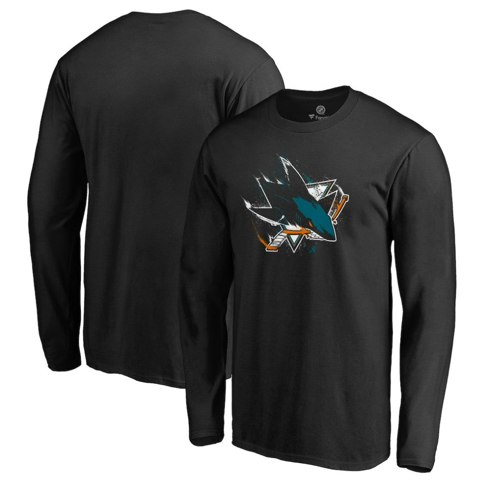 San Jose Sharks Splatter Logo Long Sleeve T-Shirt - Black | US 2902418