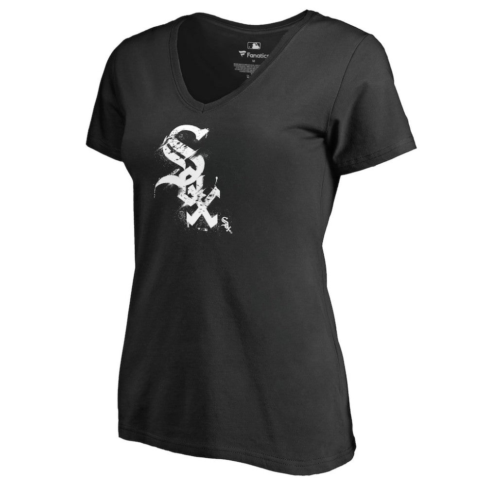 Chicago White Sox Women's Splatter Logo V-Neck T-Shirt - Black T-shirts