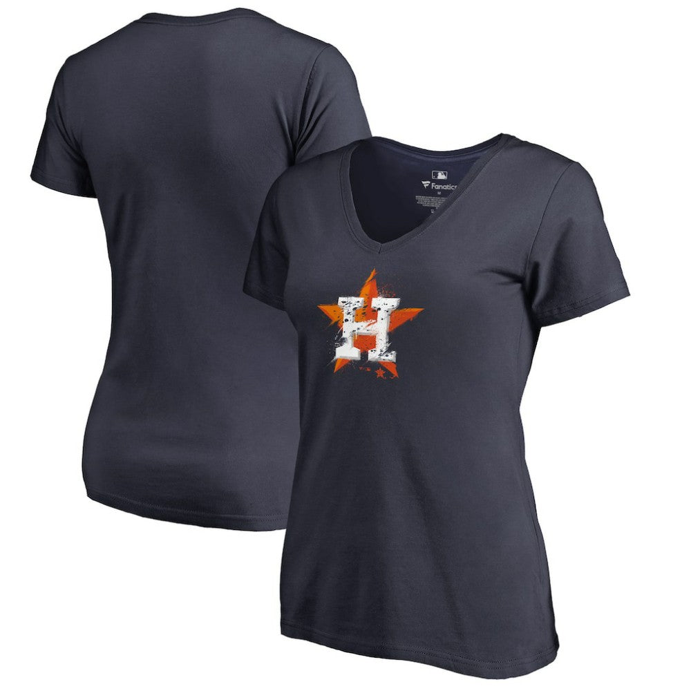 Houston Astros Women's Splatter Logo V-Neck T-Shirt - Navy T-shirts