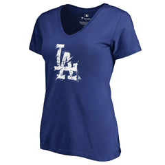 Los Angeles Dodgers Women's Splatter Logo V-Neck T-Shirt - Royal T-shirts