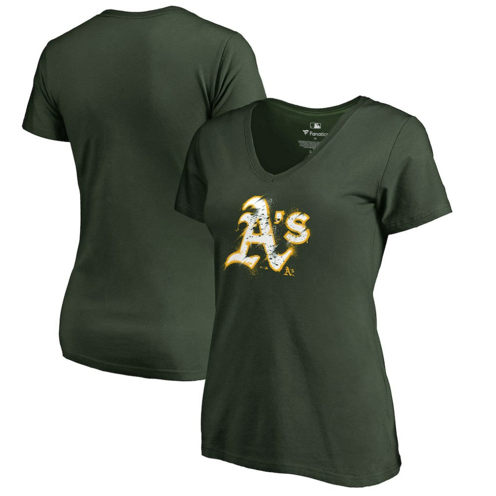 Athletics Women's Splatter Logo V-Neck T-Shirt - Green T-shirts