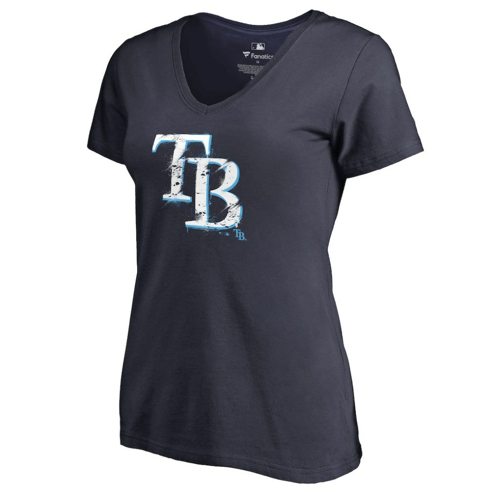 Tampa Bay Rays Women's Splatter Logo V-Neck T-Shirt - Navy T-shirts