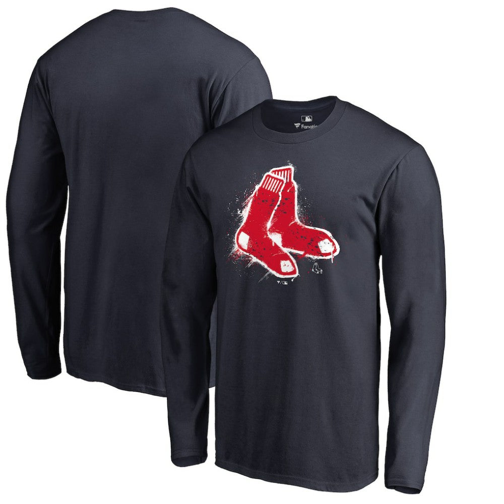 Boston Red Sox Splatter Logo Long Sleeve T-Shirt - Navy T-shirts