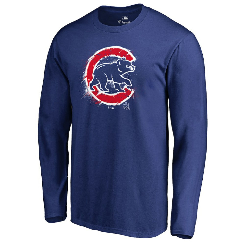 Chicago Cubs Splatter Logo Long Sleeve T-Shirt - Royal T-shirts