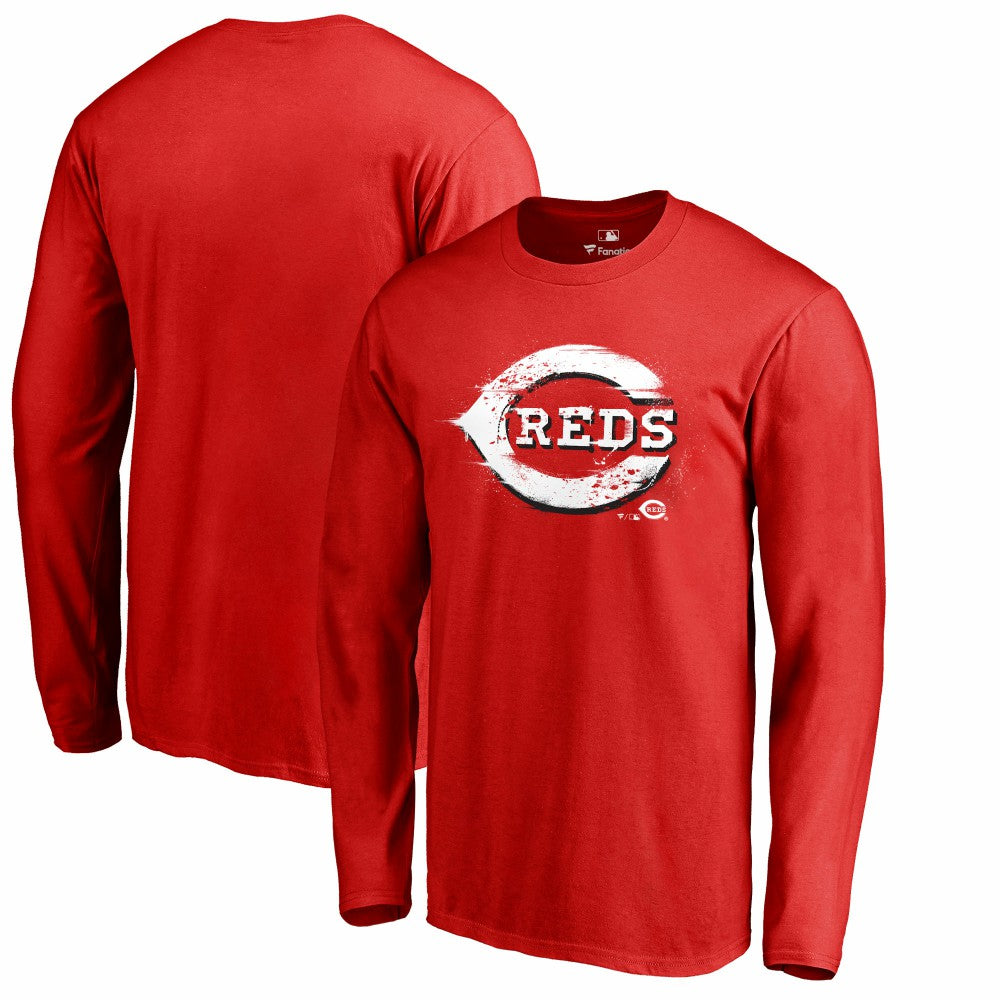 Cincinnati Reds Splatter Logo Long Sleeve T-Shirt - Red T-shirts