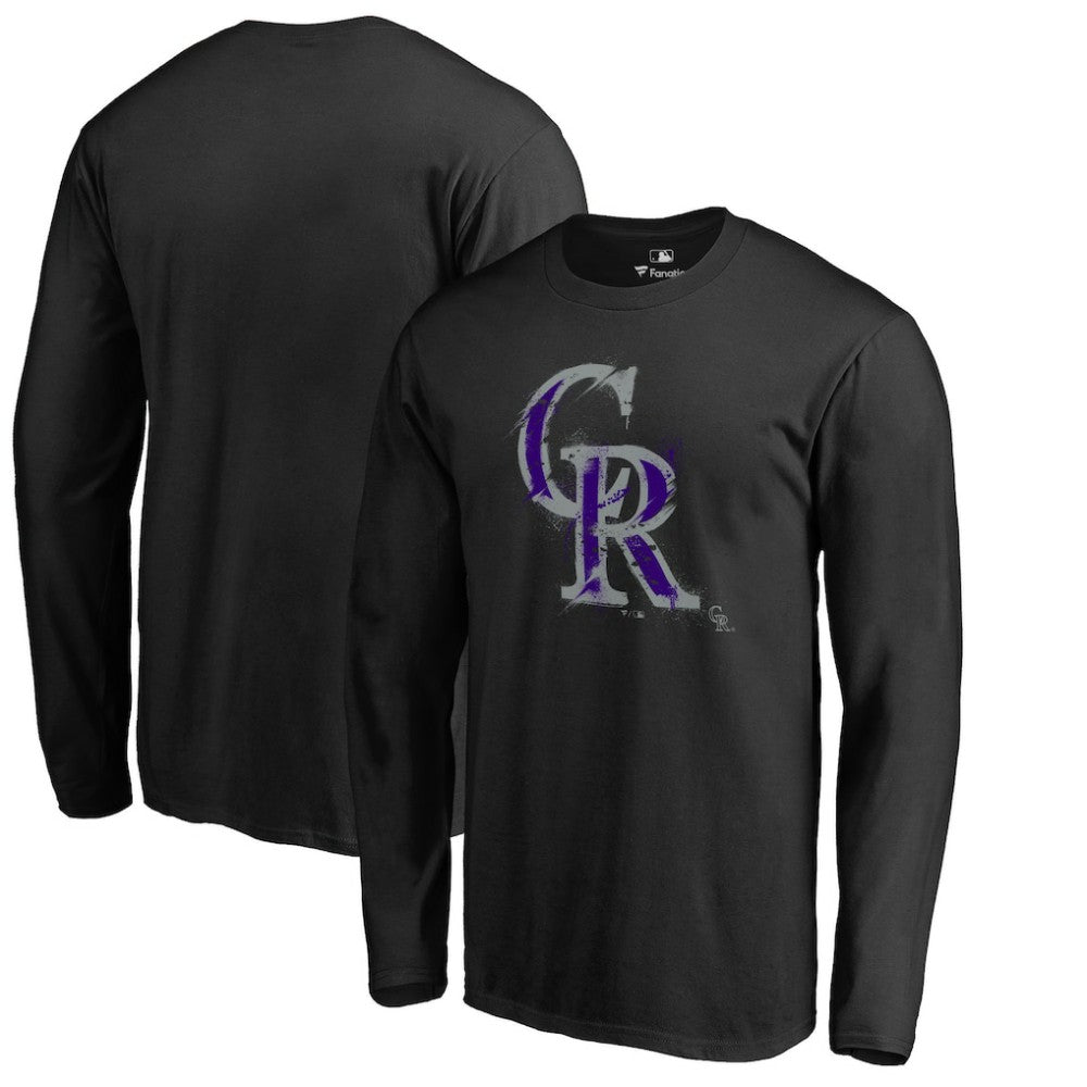 Colorado Rockies Splatter Logo Long Sleeve T-Shirt - Black T-shirts