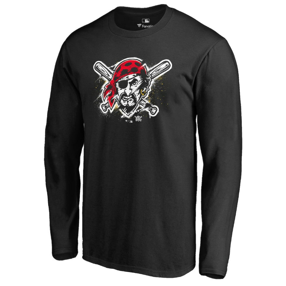 Pittsburgh Pirates Splatter Logo Long Sleeve T-Shirt - Black T-shirts
