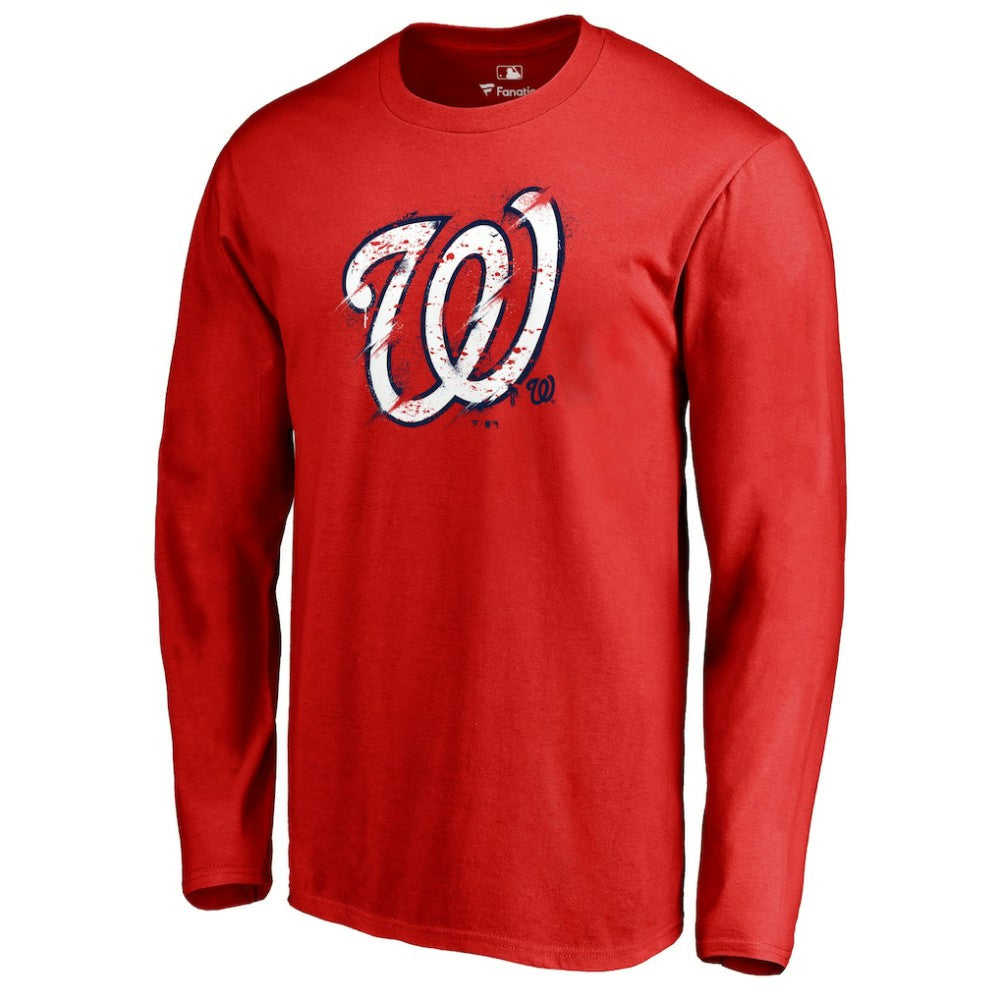 Washington Nationals Splatter Logo Long Sleeve T-Shirt - Red T-shirts