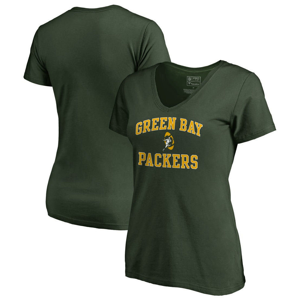 Green Bay Packers Women's Vintage Collection Victory Arch V-Neck T-Shirt - Green T-shirts