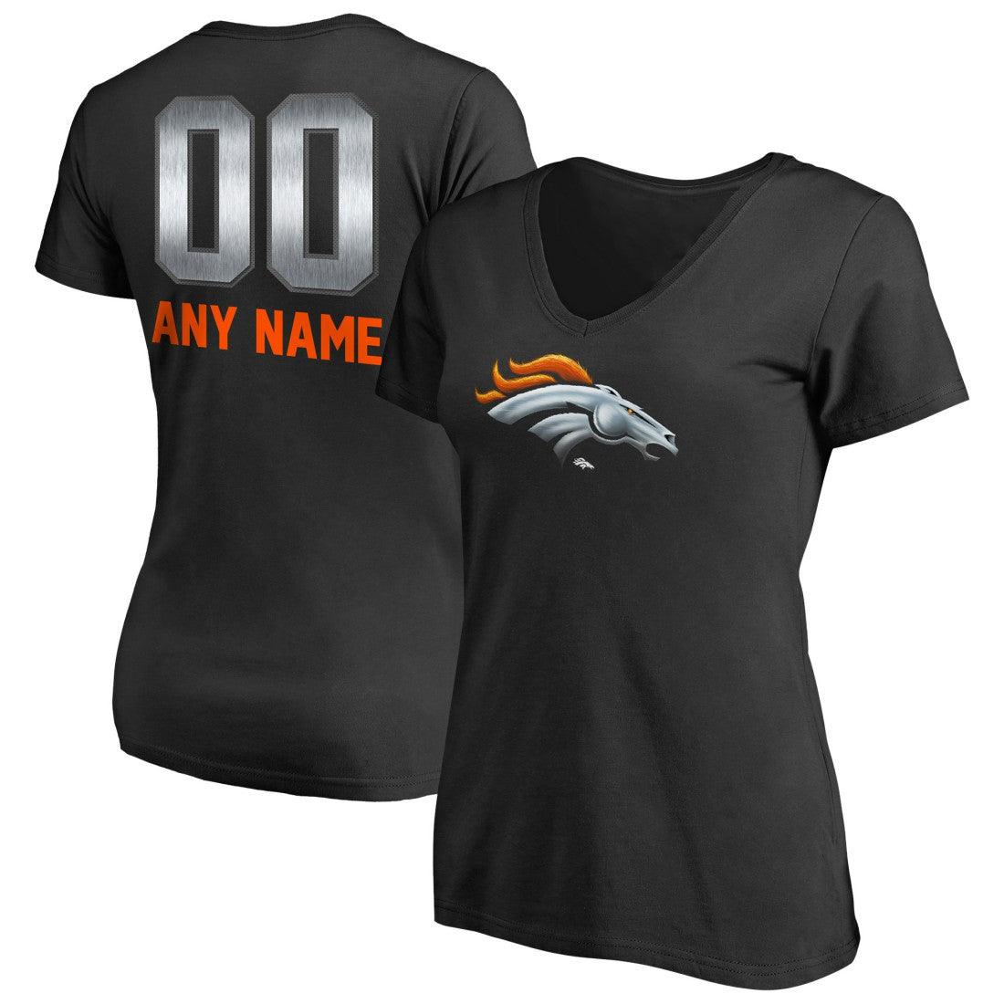 Denver Broncos Women's Personalized Midnight Mascot T-Shirt - Black T-shirts