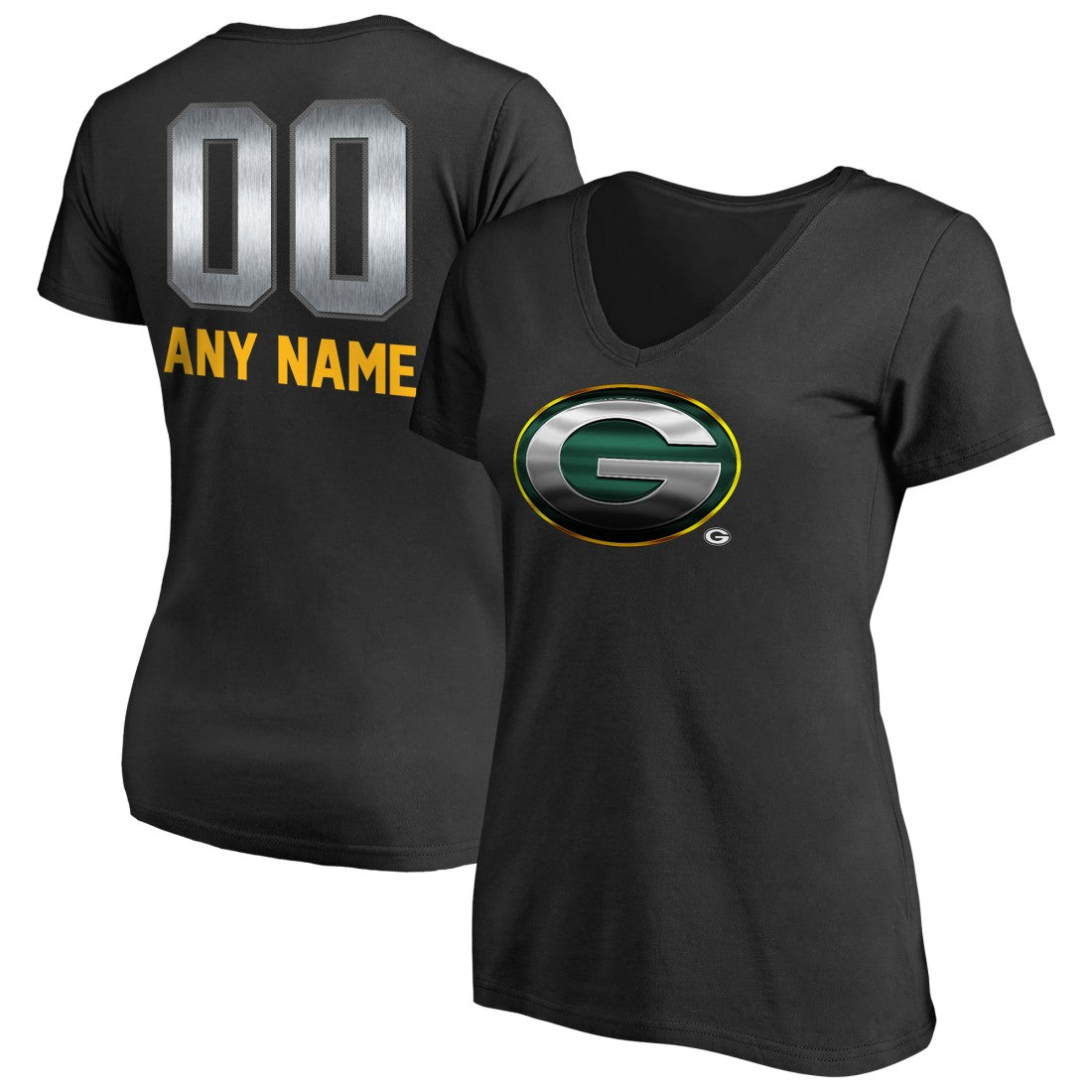 Green Bay Packers Women's Personalized Midnight Mascot T-Shirt - Black T-shirts