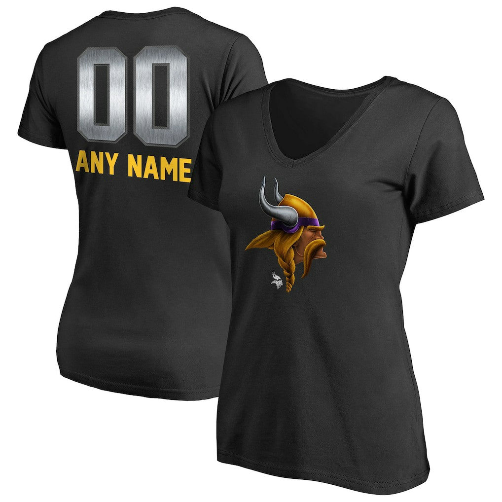 Minnesota Vikings Women's Personalized Midnight Mascot T-Shirt - Black T-shirts