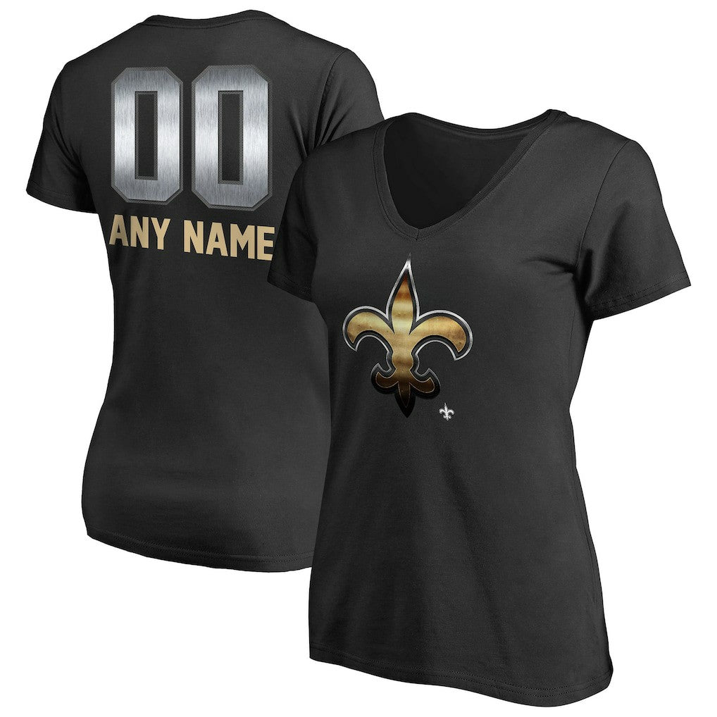 New Orleans Saints Women's Personalized Midnight Mascot T-Shirt - Black T-shirts