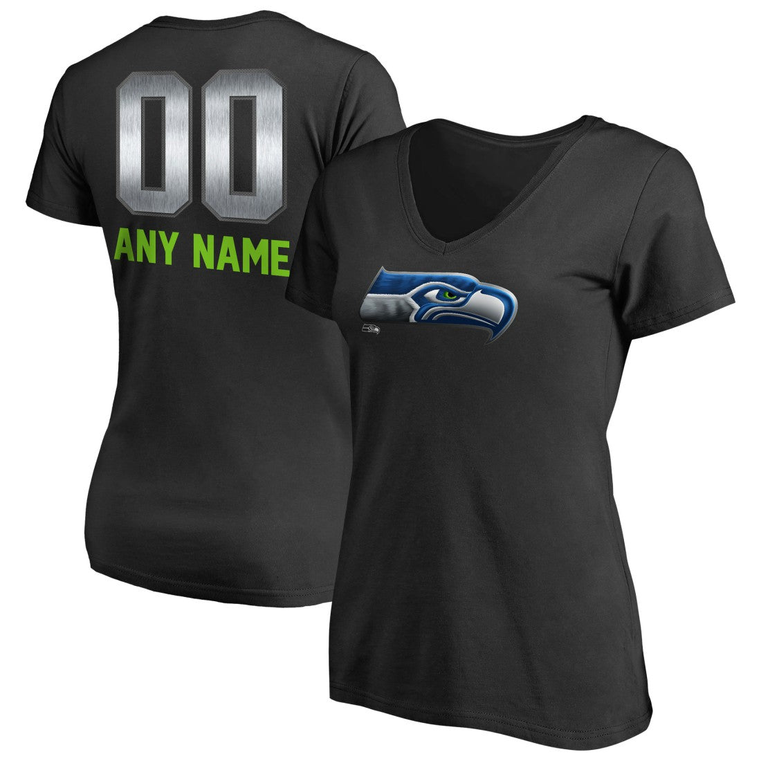 Seattle Seahawks Women's Personalized Midnight Mascot T-Shirt - Black T-shirts