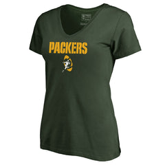 Green Bay Packers Women's Vintage Team Lockup V-Neck T-Shirt - Green T-shirts