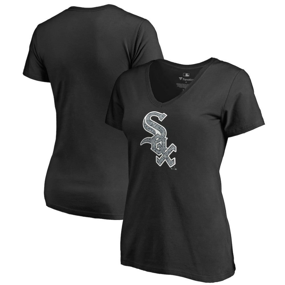 Chicago White Sox Women's Static Logo V-Neck T-Shirt - Black T-shirts