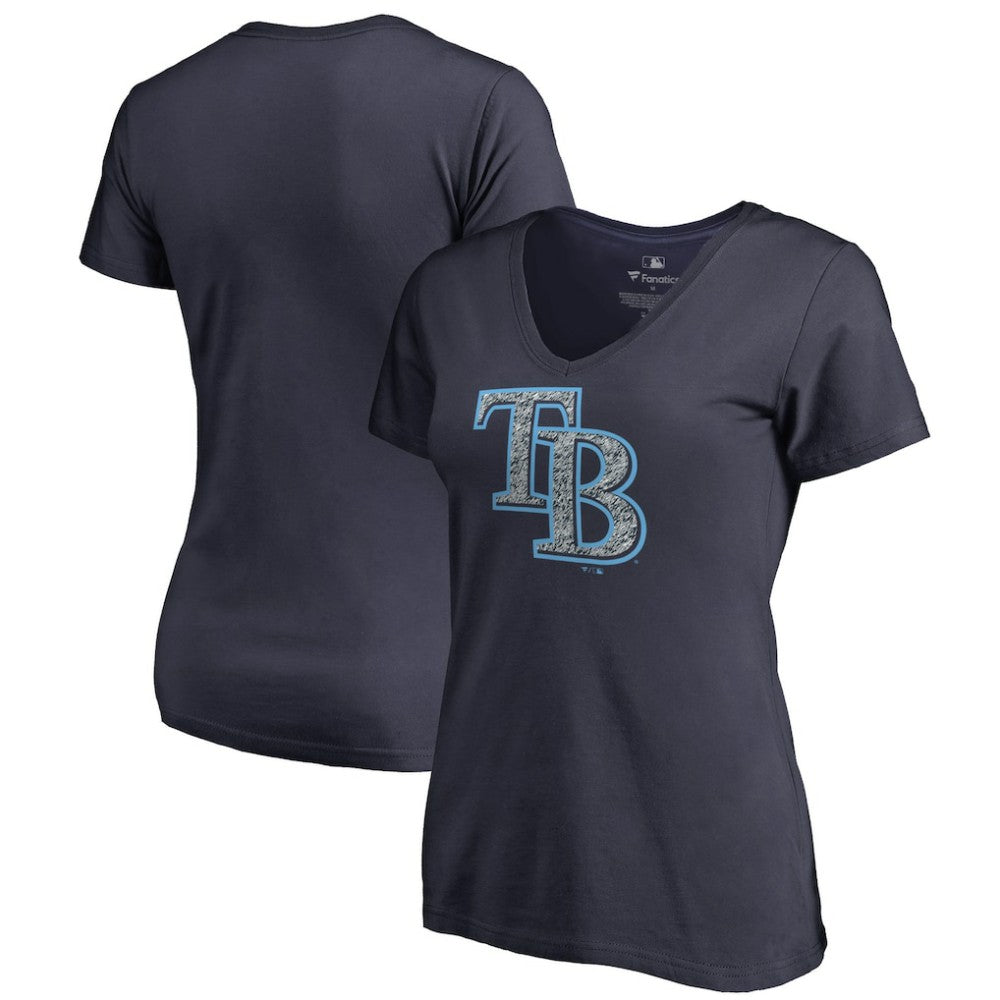 Tampa Bay Rays Women's Static Logo V-Neck T-Shirt - Navy T-shirts