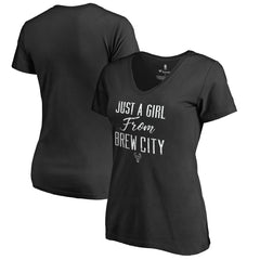 Milwaukee Bucks Women's Just a Girl V-Neck T-Shirt Black