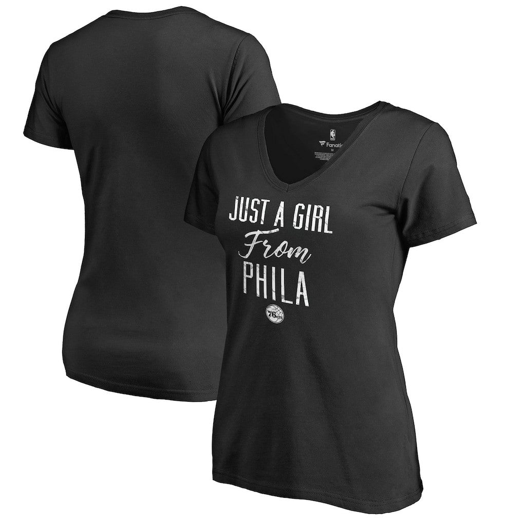 Philadelphia 76ers Women's Just a Girl V-Neck T-Shirt Black