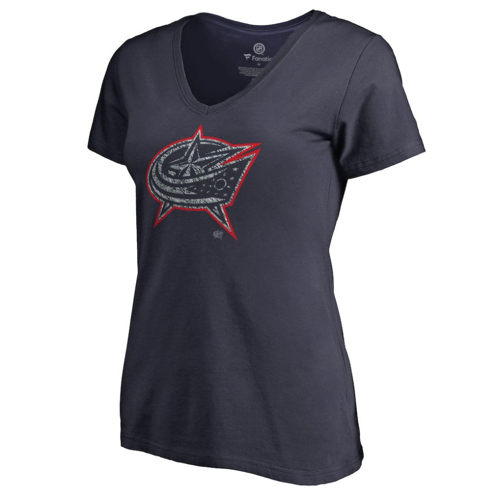 Columbus Blue Jackets Women's Static Logo V-Neck T-Shirt - Navy | US 2926733