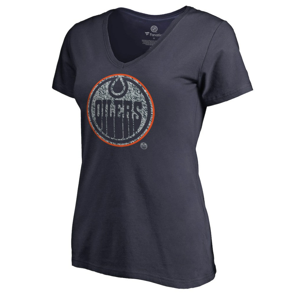Edmonton Oilers Women's Static Logo V-Neck T-Shirt - Navy | US 2926736