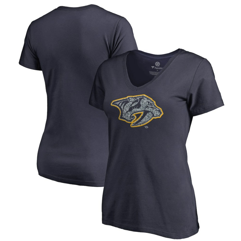 Nashville Predators Women's Static Logo V-Neck T-Shirt - Navy | US 2926741