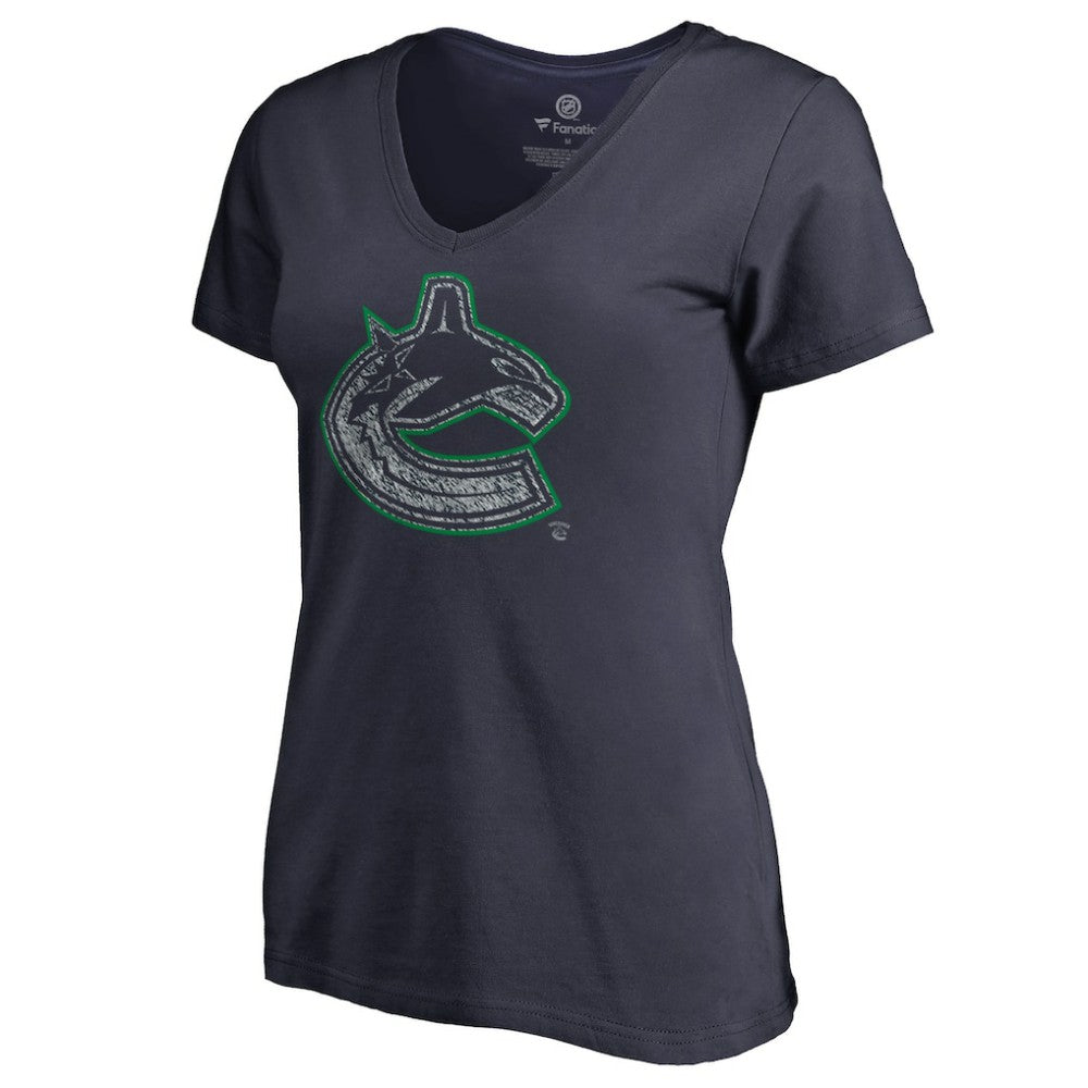 Vancouver Canucks Women's Static Logo V-Neck T-Shirt - Navy | US 2926752