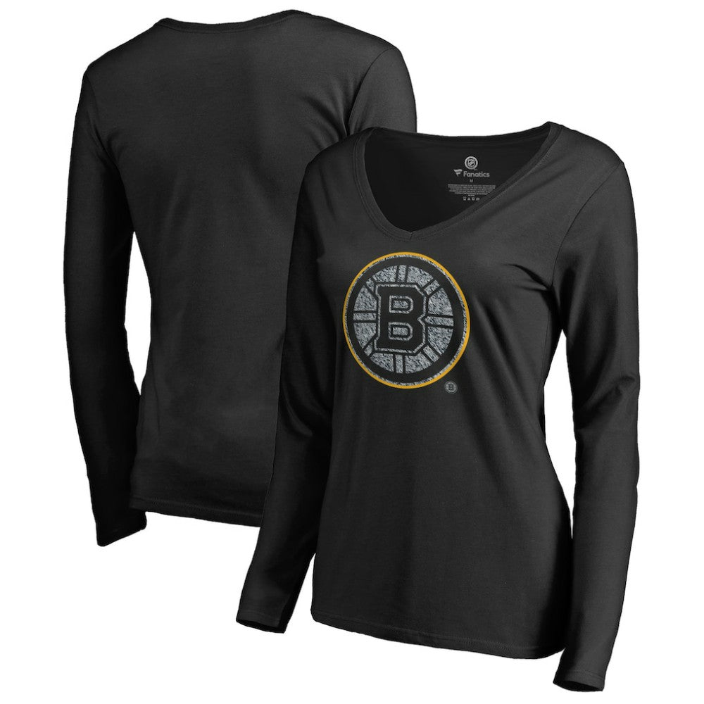 Boston Bruins Women's Static Logo Long Sleeve V-Neck T-Shirt - Black | US 2926760