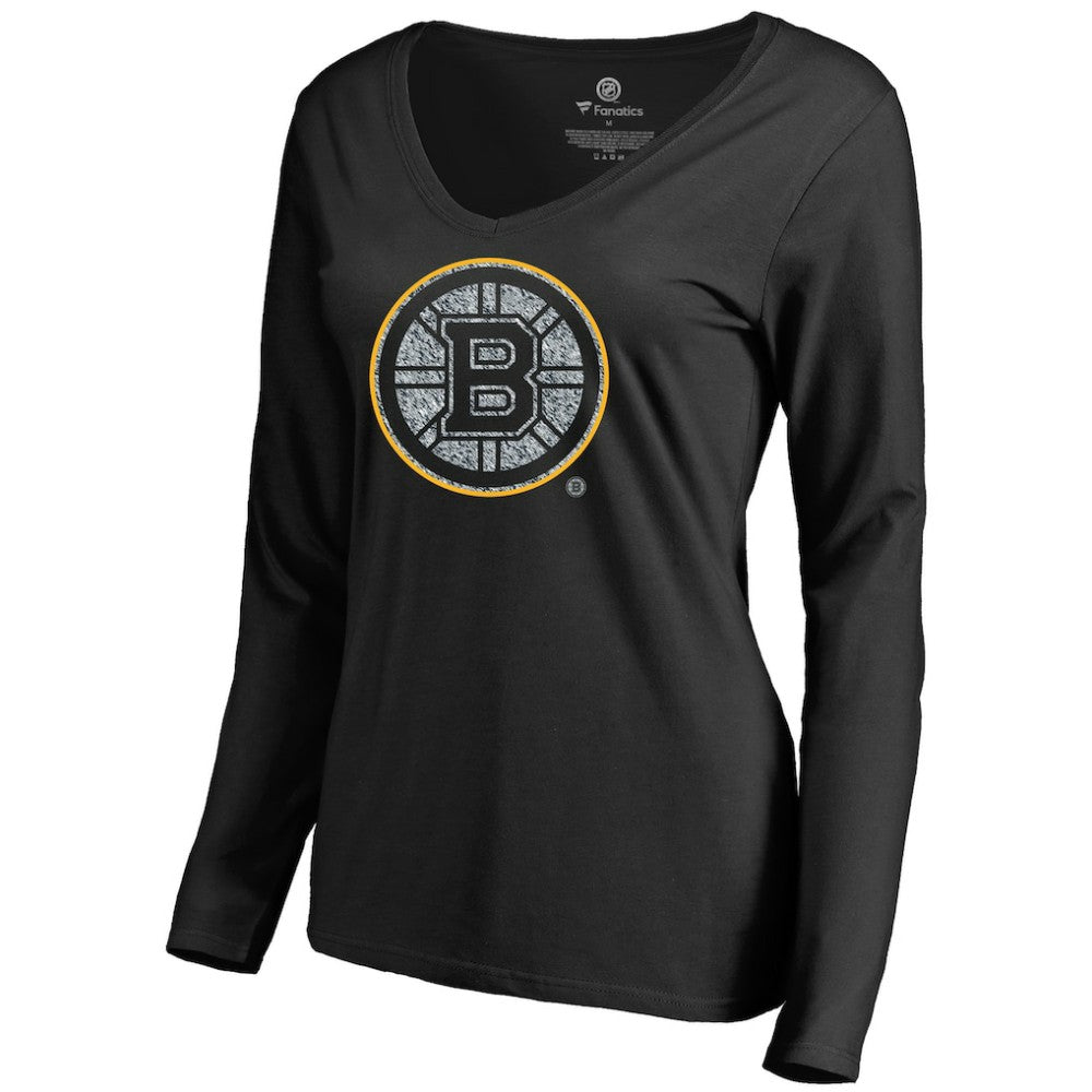 Boston Bruins Women's Static Logo Long Sleeve V-Neck T-Shirt - Black | US 2926760