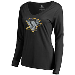 Pittsburgh Penguins Women's Static Logo Long Sleeve V-Neck T-Shirt - Black | US 2926783