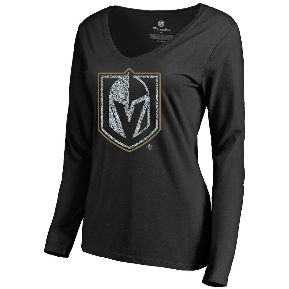 Vegas Golden Knights Women's Static Logo Long Sleeve V-Neck T-Shirt - Black | US 2926789
