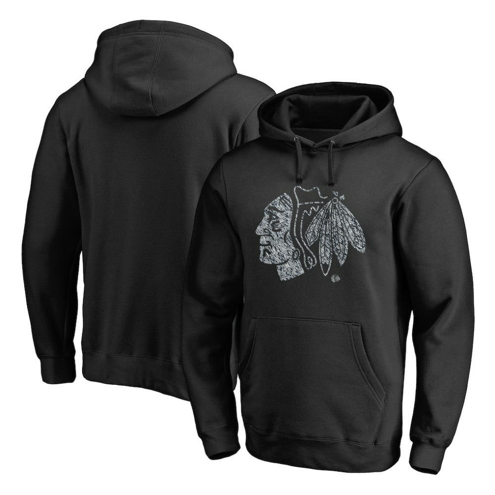 Chicago Blackhawks Static Logo Pullover Hoodie - Black | US 2926893