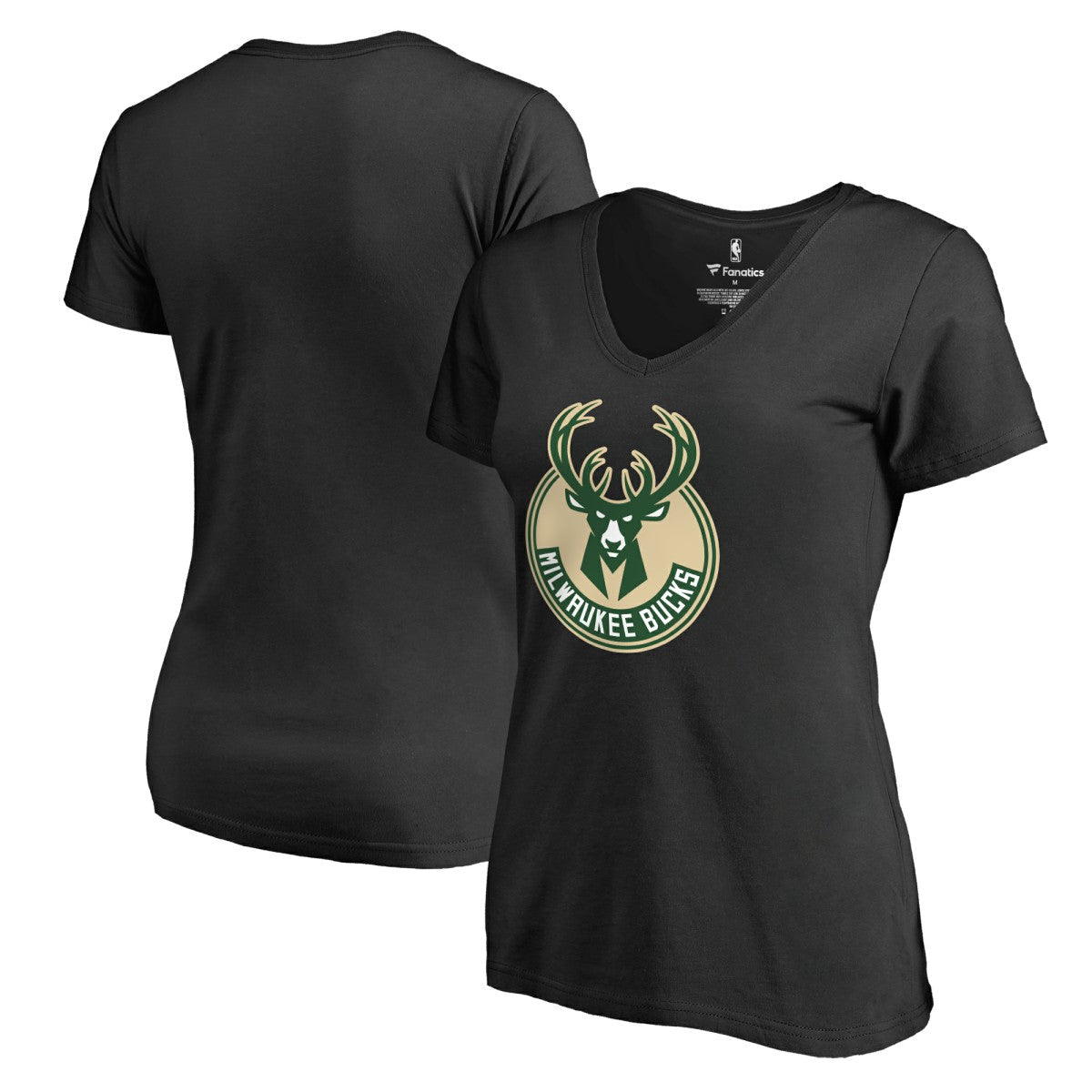 Milwaukee Bucks Women's Primary Logo V-Neck T-Shirt Black