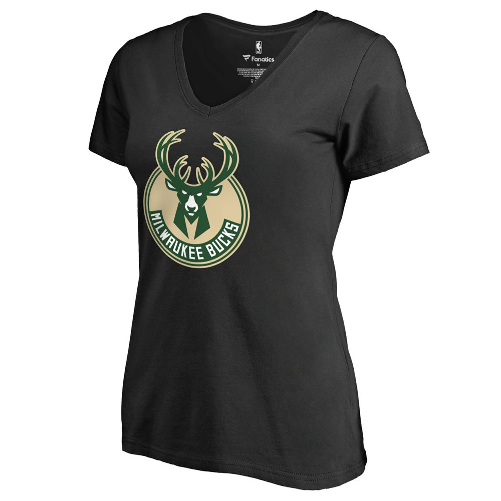 Milwaukee Bucks Women's Primary Logo V-Neck T-Shirt Black