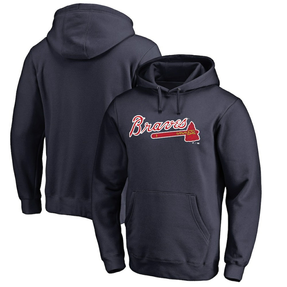 Atlanta Braves Official Wordmark Fitted Pullover Hoodie - Navy Hoodies