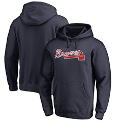 Atlanta Braves Official Wordmark Fitted Pullover Hoodie - Navy Hoodies