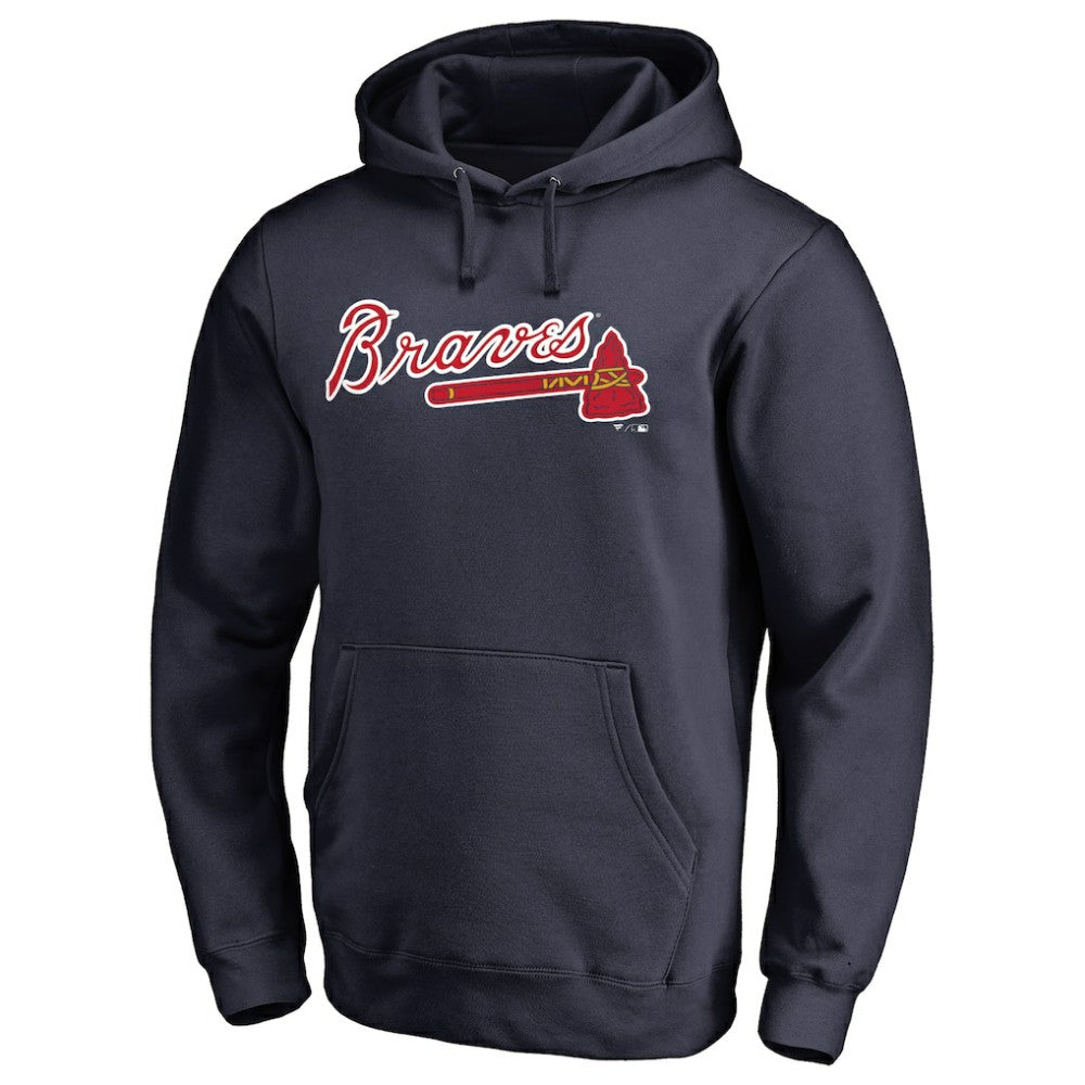 Atlanta Braves Official Wordmark Fitted Pullover Hoodie - Navy Hoodies