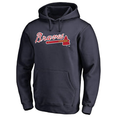 Atlanta Braves Official Wordmark Fitted Pullover Hoodie - Navy Hoodies