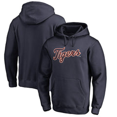 Detroit Tigers Official Wordmark Fitted Pullover Hoodie - Navy Hoodies