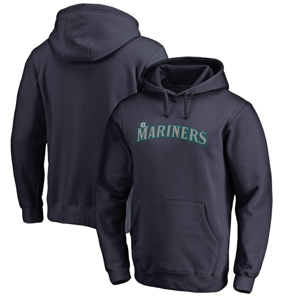 Seattle Mariners Official Wordmark Fitted Pullover Hoodie - Navy Hoodies