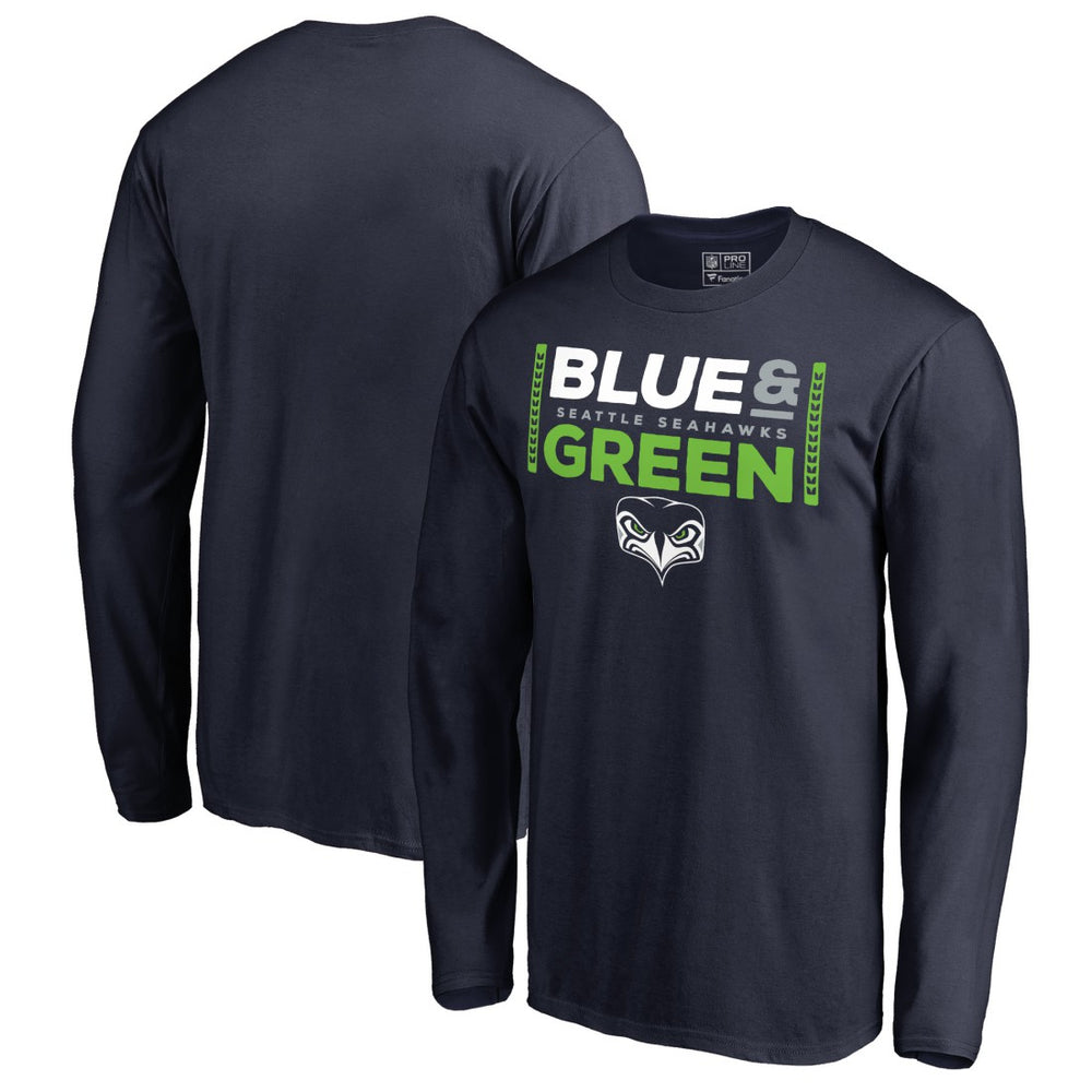 Seattle Seahawks Alternate Team Logo Gear Blue & Green Long Sleeve T-Shirt - College Navy T-shirts
