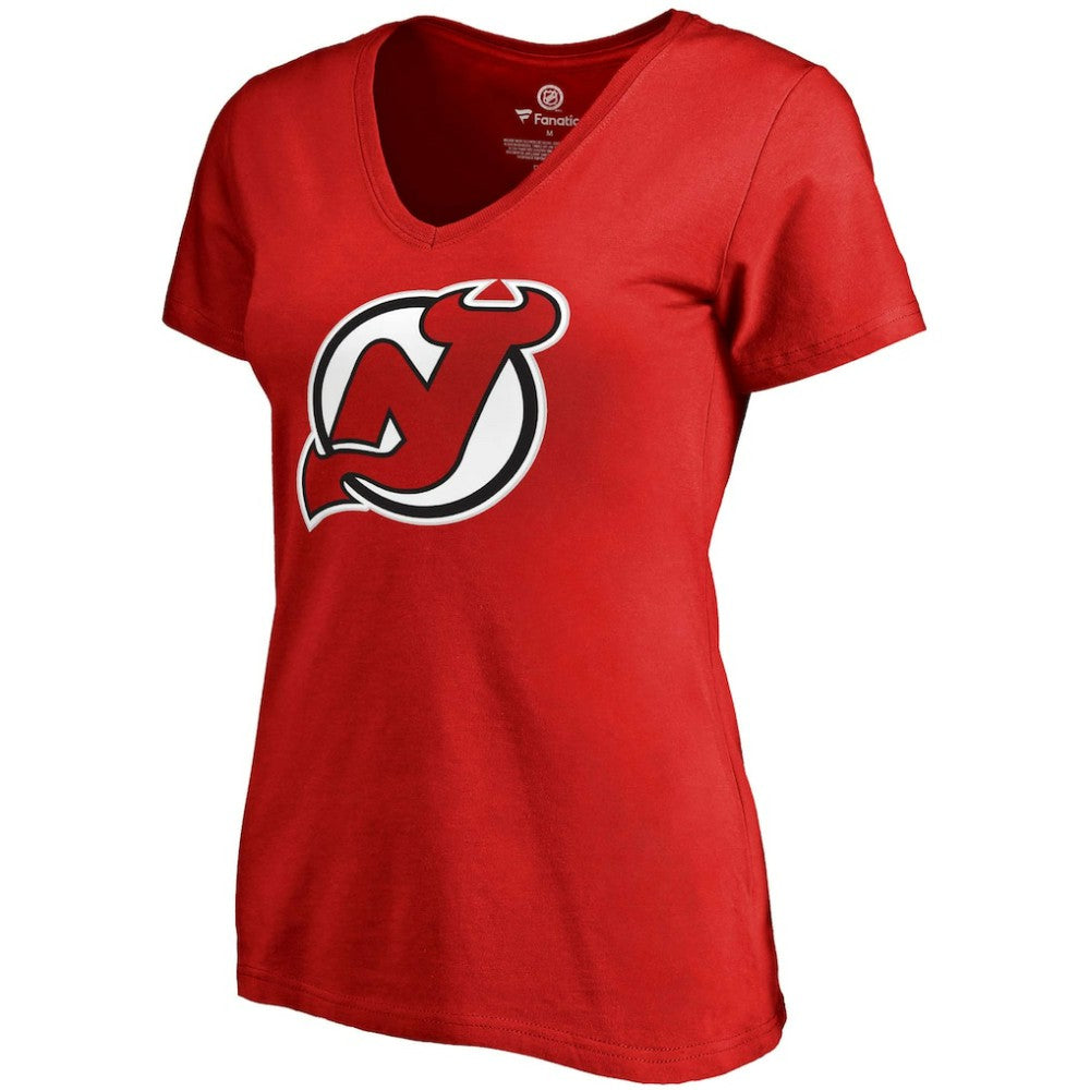 Nico Hischier New Jersey Devils Fanatics Women's Plus Size Backer Name & Number V-Neck T-Shirt - Red | US 2944676