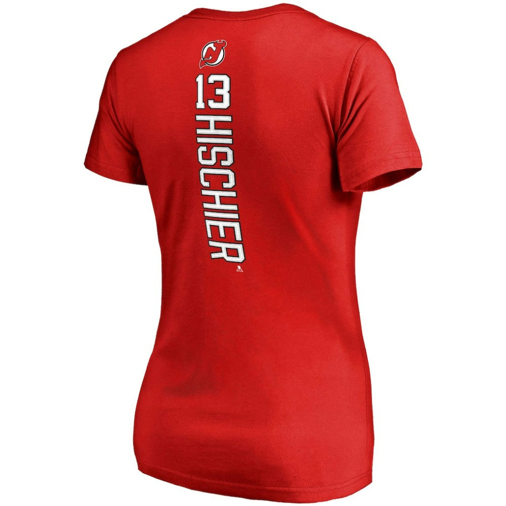 Nico Hischier New Jersey Devils Fanatics Women's Plus Size Backer Name & Number V-Neck T-Shirt - Red | US 2944676