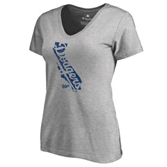 Los Angeles Dodgers Women's Hometown Collection Knockout State V-Neck T-Shirt - Ash T-shirts