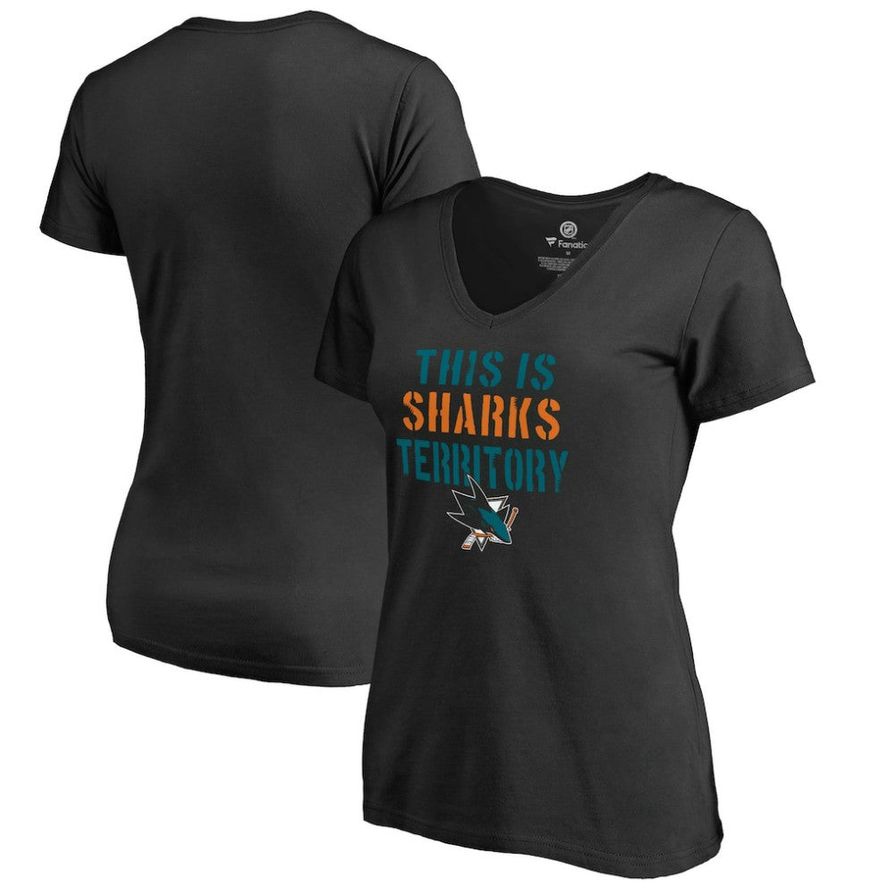 San Jose Sharks Women's Fan Favorite Team Slogan V-Neck T-Shirt - Black | US 2970771